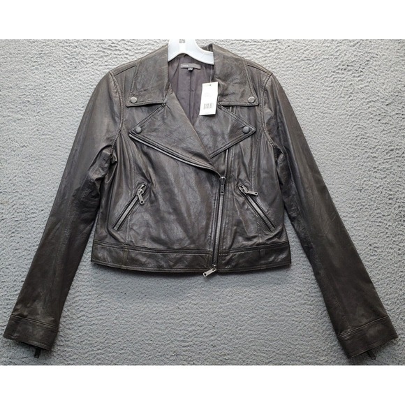 Vince Motorcycle Jacket Womens Large Leather‎ Long Sleeve Cliffside Zip NWT $750 - Picture 1 of 15
